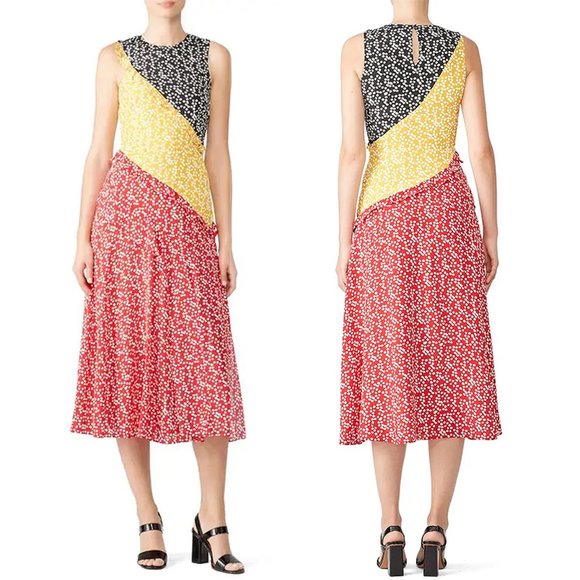 SALONI Agnes Multicolor Silk Crepe Dress 4 Tiered Ruffle Sleeveless Midi Small - Picture 1 of 9